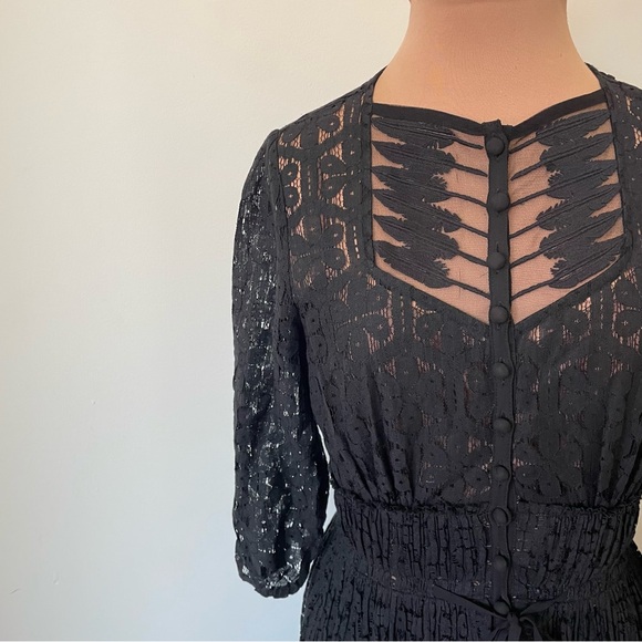 Anthropologie Beguile by Byron Lars Prairie Dusk Black Lace Button Front Dress 2 - Picture 8 of 11